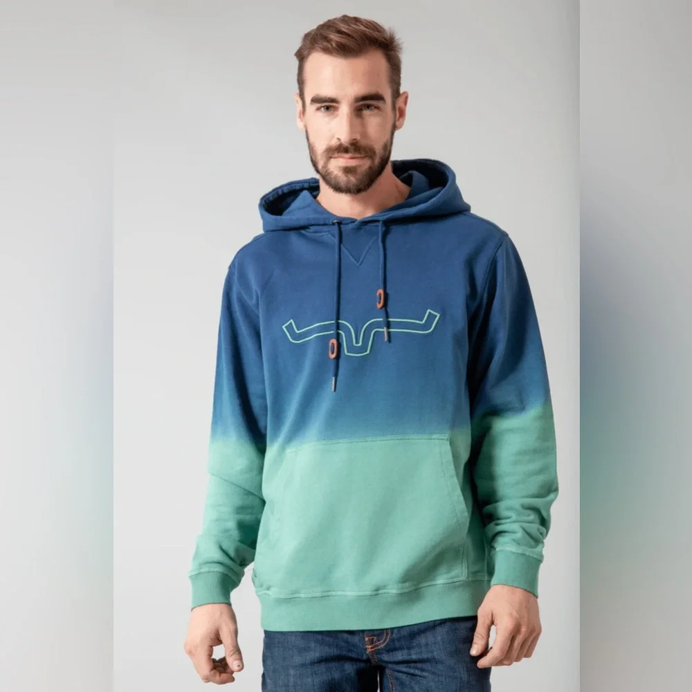 NWT Kimes Ranch Men’s Layton 22 Gradient Blue and Green Hoodie in Beachglass - Picture 5 of 11
